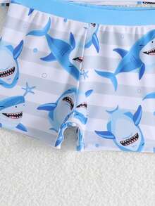 Baby Boy Long Sleeve Striped Shark Print Swimsuit Set Baby Boy Rash Guard Baby Boy Swimsuit Long Sleeve Baby Boy Swim Shirt Baby Boy Beach Wear, Beach Swimwear For Kids, Summer Vacation, Pool Party - Multicolor - View 6