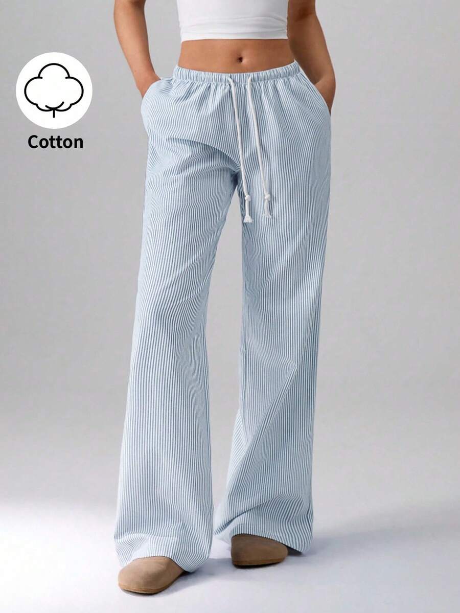 Flirla 粉色棉质抽绳腰直筒裤，女士时尚休闲家居服，春季