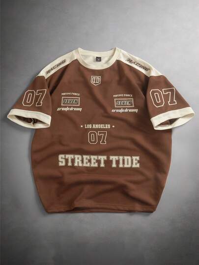 STYNVO 男士夏季圆领短袖字母印花休闲针织 T 恤，街头潮流，男友礼物