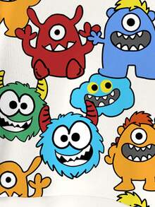 SHEIN 男婴休闲卡通图案宽松圆领柔软针织套头连帽衫，适合秋冬季穿着 - 彩色 - 查看 4