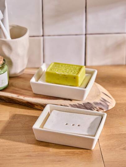 Cirelle 1pc The Ceramic Double-Layer Soap Box Can Hold Water. It Is A Soap Box For Hotels, Homestays And Household Use. It Can Hold Small Laundry Soap And Is Suitable For Bathrooms, Bathtubs And Kitchen Sinks