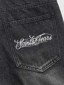 ROMWE MEN Street Life 男士休闲印花牛仔裤 - 灰色 - 查看 5