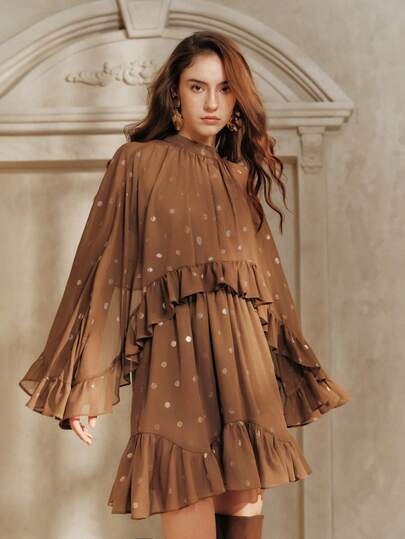 Savoree 女士优雅波点荷叶边飘逸连衣裙，夏季