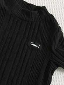 三件套包括：黑色T恤、休闲可爱灯芯绒外套、黑色高领T恤、松紧腰休闲裤、针织长袖上衣 - 彩色 - 查看 4