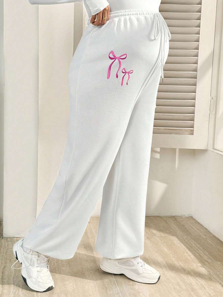 SHEIN Maternity Clothes Maternity Pants Summer Pregnant Clothes Gray Maternity Sweatpants With Bow Drawstring, High Waist, Comfortable And Casual. - White - View 1