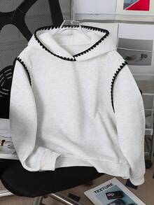 SHEIN 一件少女宽松印花卫衣，休闲套头衫，撞色滚边，适合秋冬季节、户外活动、上学、旅行、聚会、运动等场合。 - 灰色 - 查看 2