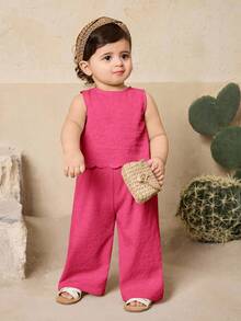 Travachic KIDS Babygirl Summer Cute Ruffle Sleeveless Top And Pants Set - Hot Pink - View 4