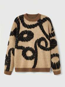 EASEVO Manfinity Brand - Men's New Loose Casual Comfortable Pullover Sweater Men's Knit Floral Men Knit Brown Sweater Men Men's Fall Collection - Coffee Brown - View 2