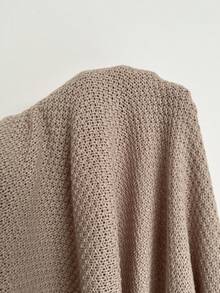 SHEIN Essnce 大码女式秋冬时尚休闲宽松舒适日常百搭卡其色长款开衫外套，秋季，冬季，简约风格，秋季毛衣 - 卡其色 - 查看 7