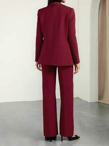 CLARA VERO Bộ vest ba mảnh thanh lịch, chất liệu gỗ đỏ, đường may phía trước tỉ mỉ, ống rộng, chất lượng tốt dành cho nữ - Gỗ đỏ - Xem 2