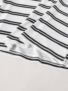 SHEIN Vacaura 2pcs/Set Older Boys' Casual Minimalist Black & White Striped Tee With Leather Patch And Black Pants, Suitable For Spring, Summer, Autumn Daily Wear And Outings - Multicolor - View 7