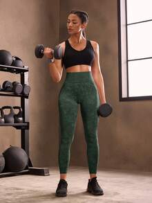 Powerista Solid High Waist Seamless Elastic Washed Leggings Yoga Women Pants - Dark Green - View 7