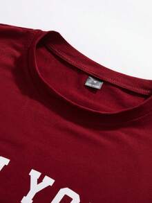 StoneGrade Men's Letter & American Flag Graphic Casual Crew Neck Short Sleeve T-Shirt, Versatile For Summer - Burgundy - View 6