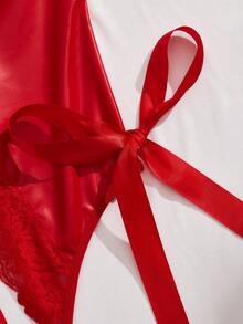 SpicyHot Music Festival Chic & Sexy Red PU Lace-Up Backless Bowknot Bodysuit For Women Bow Tie, Rave - Red - View 4