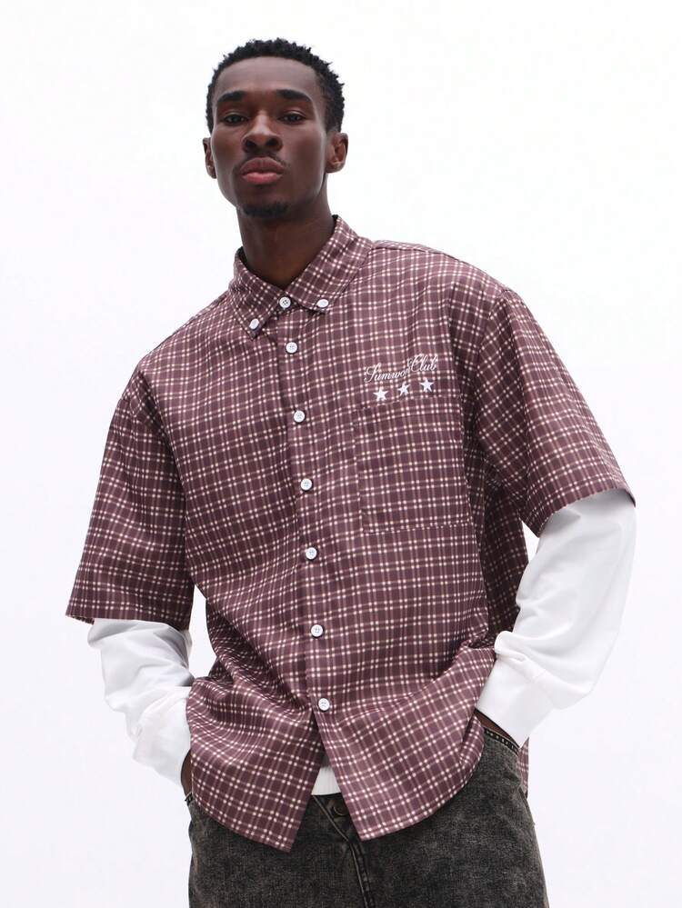 長袖チェック柄ボタンダウンシャツ