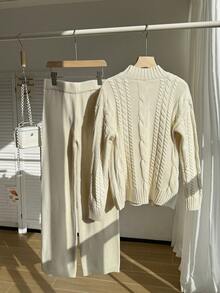 Ensemble coordonné en tricot pour préadolescentes, pull tricoté rose en forme de cœur et pantalon, 2 pièces, confortable pour les bébés en automne/hiver, convient pour les fêtes, les sorties, l'école et le port quotidien, à la mode et polyvalent, rapport qualité-prix élevé - Blanc - Voir 4