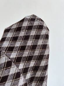 Elamini Brown Plaid Chenille Fabric Stand Collar Buttoned Waist Sleeveless Tank Top For Women, Autumn/Winter , Fashion, Commute, Retro, Teacher, Graduation, Back To School, Date, Elegant, Minimalist, Versatile - Brown - View 5