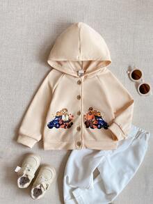 Joliand Joliand 1pc Baby Girls/Boys Elegant City Cute Pumpkin & Puppy Car Pattern Hooded Long Sleeve Sweatshirt Sweatshirt, Suitable For Casual Daily, Outings, Gatherings, Autumn And Winter,Halloween,Halloween,Fall - Apricot - View 1