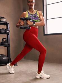 Powerista 女式收腹运动紧身裤瑜伽裤 - 紅色 - 查看 6