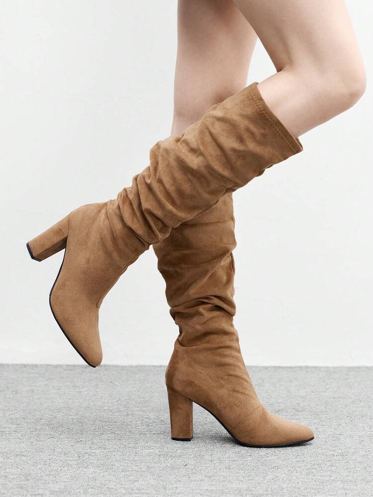 CUCCOO BIZCHIC Commuting Casual Solid Color Chunky Heel Women Knee-High Boots For Christmas