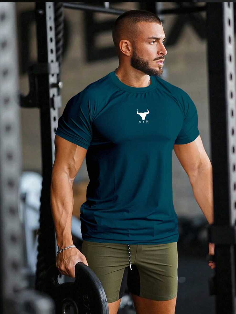 GymBeat 男友风男士舒适短袖运动压缩T恤健身上衣篮球服男友风男士“我爱我的男友”图案男友风男士T恤男友风学校运动健身上衣透气轻盈 - 藏蓝色 - 查看 1