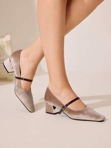 CUCCOO CHICEST Vintage Square Toe Satin Slip-On Pumps For Women For Christmas - Brown - View 4