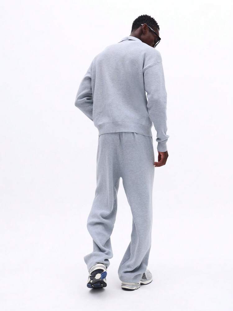 Collared Knit Sweater And Sweatpants Set