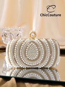 Ellevyn Vielseitige und modische Miniklutsche in Tränenform mit Perle, exquisite Abendtasche, luxuriöse Kristall-Formaltasche im Retro-Stil, geeignet für Hochzeit, Cocktail, Ball, Weihnachtsfeier, mit Kette - Gold - Übersicht 7
