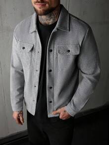 SLATEMANN 男士纽扣前盖口袋外出休闲外套，适合朋友出游，秋冬 - 灰色 - 查看 1