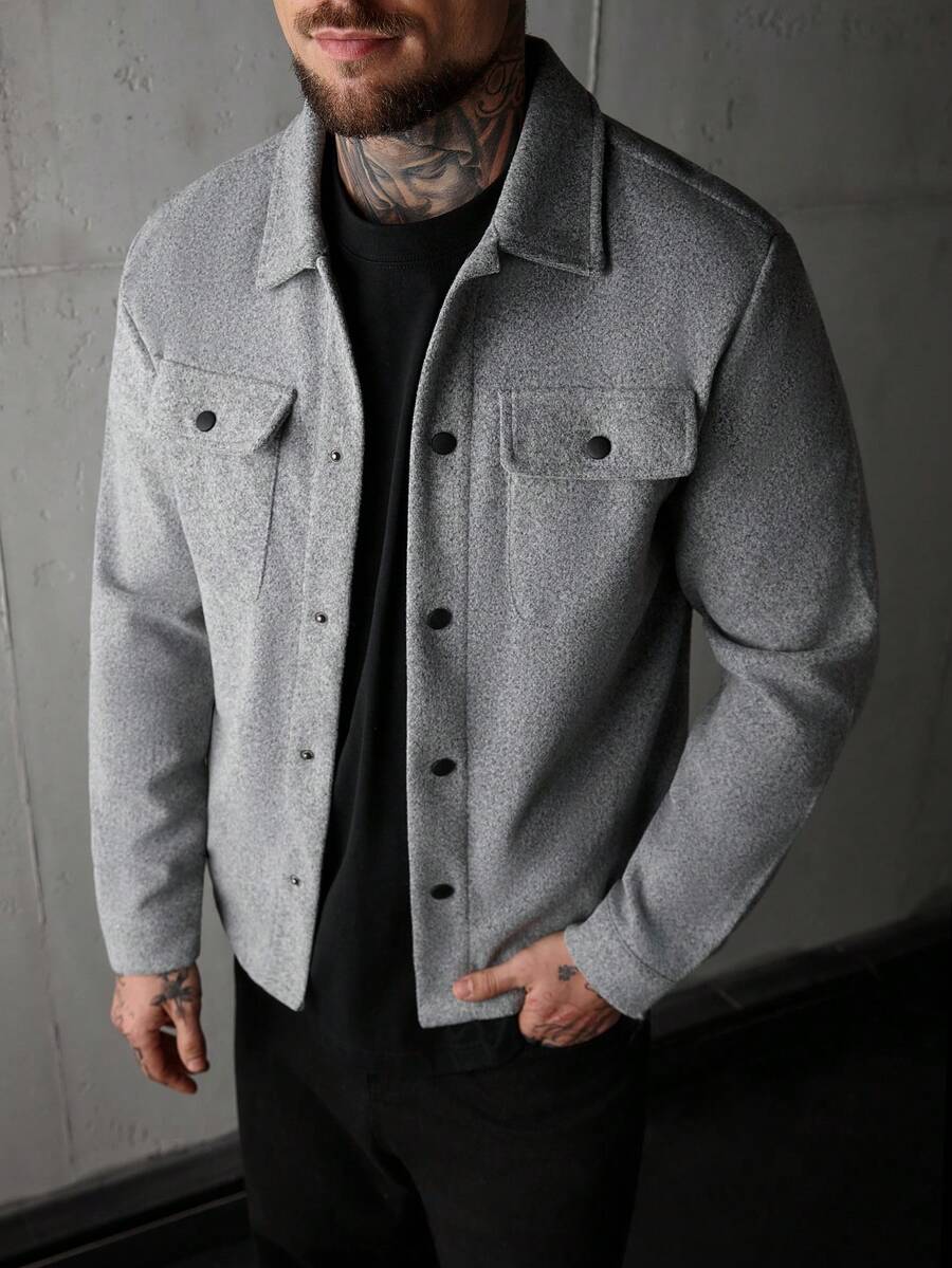 SLATEMANN 男士纽扣前盖口袋外出休闲外套，适合朋友出游，秋冬 - 灰色 - 查看 1