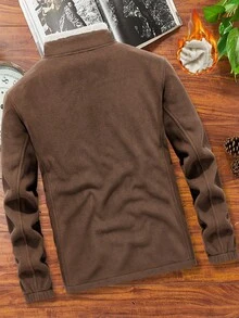 Manfinity Homme 宽松男士拼接细节泰迪绒内衬抓绒外套 - 棕色 - 查看 2