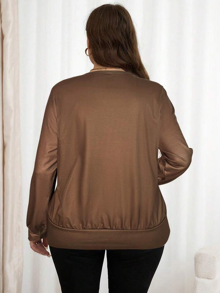 sweat-shirt col rond imprimé léopard pour femmes grandes tailles, vêtements d'automne grande taille pour le printemps/automne