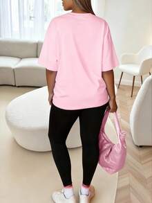 Maweii 2件套加大码字母印花圆领短袖上衣和长裤 - 彩色 - 查看 2