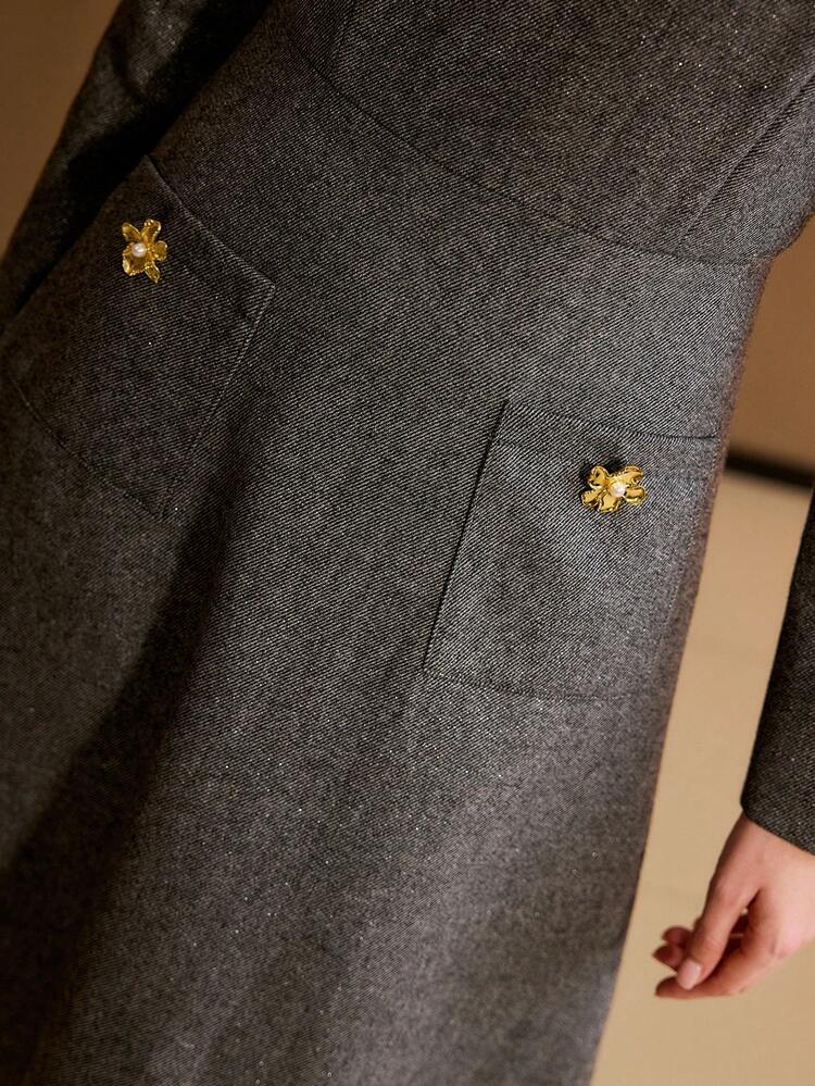 WOOL BUTTON DECOR DRESS