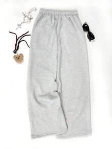 Rina Fox Women's Casual Letter Print Drawstring Waist Sweatpants - Light Grey - View 2