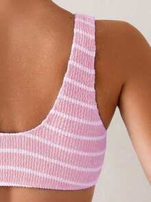 Swim Vcay Bộ bikini bandeau họa tiết sọc khối màu thời trang đi biển mùa hè cho nữ - Hồng - Xem 5