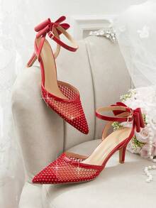 CUCCOO HITCHD Brown Cherry Pointed Toe Stiletto Heel Backless Women Pumps - Red - View 1