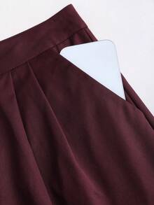 SHEIN Glamour 红色V领收腰宽松休闲套装，女士优雅时尚办公通勤百搭套装 - 酒紅色 - 查看 11