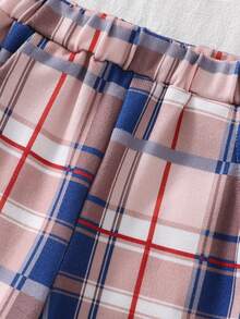 Baby Boys T-Shirt Co-Ords-Long Sleeve Tee Set Crew Neck Top And Plaid Pants Cream Teddy Bear Print Blue Pink Plaid Four Season 2026 New Year Essential Versatile And Comfortable Warm And Cute Style - Apricot - View 7