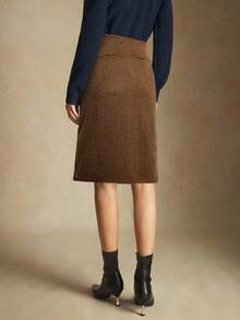 BizChic 女士千鸟格针织半身裙，都市通勤商务休闲办公装，优雅百搭，适合圣诞节、感恩节、派对、新年等场合 - 棕色 - 查看 3