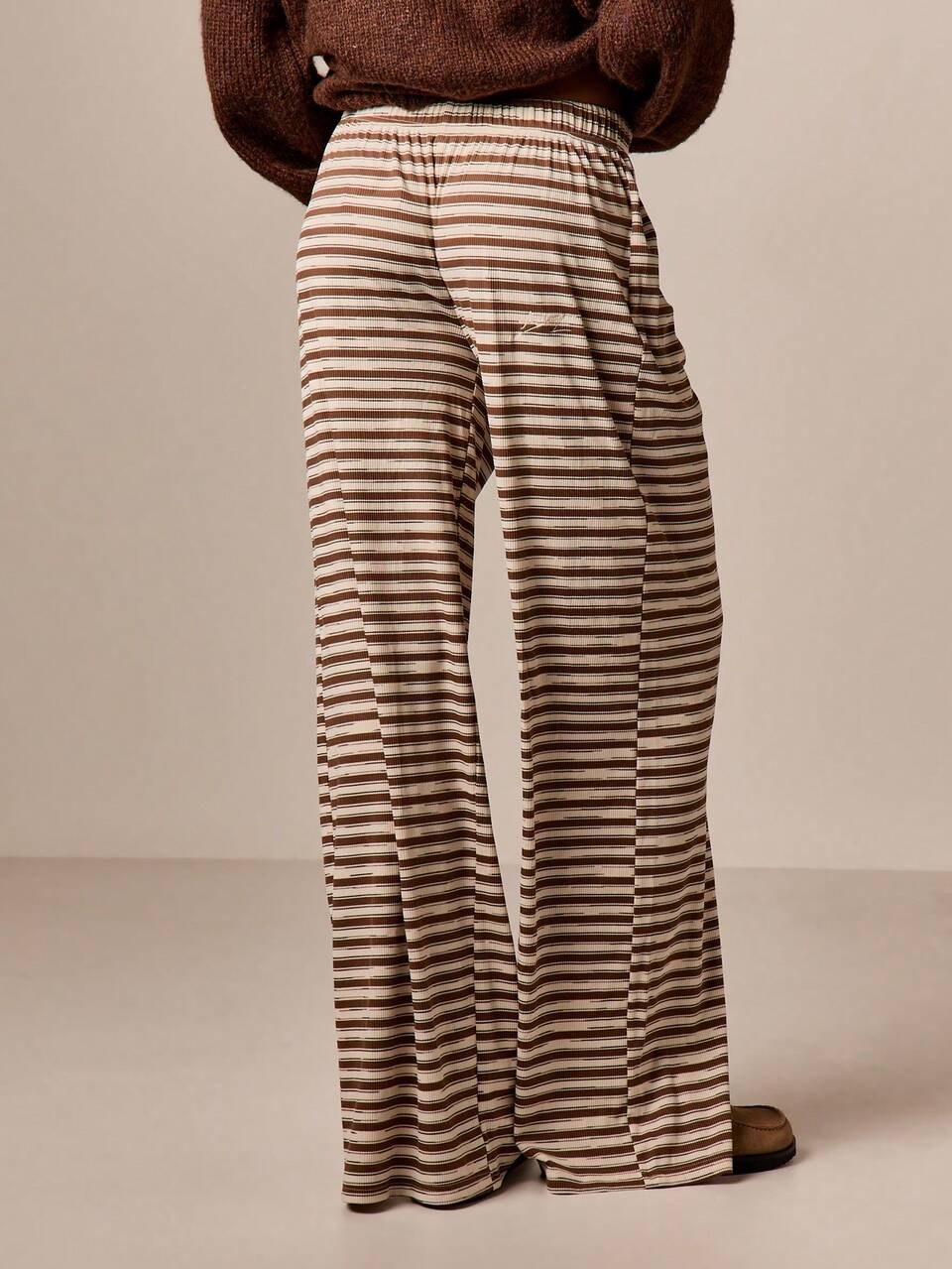 AiiRZ Striped Wide Leg High Waisted Palazzo Pants Casual Loose Fit Ribbed Trousers Fall Winter
