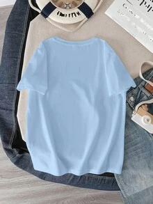 SpongeBob SquarePants | SHEIN T-shirt col rond à manches courtes bleu d'été confortable et décontracté avec motif de bande dessinée mignon pour garçon préadolescent - Blanc - Voir 2