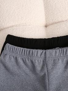 SHEIN 两件套少女保暖内衬加州字母刺绣贴片喇叭裤套装，秋冬季休闲街头风 - 藏蓝色 - 查看 3