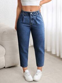 EMERY ROSE Plus Size Women's Casual Relaxed Fit Cone Leg Jeans, Non-Stretch - Medium Wash - View 8