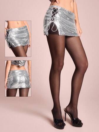 ROMWE Avant Y2K Party Ultra Tief Sitzender Super Kurzer Kordelzug Rock für Frauen