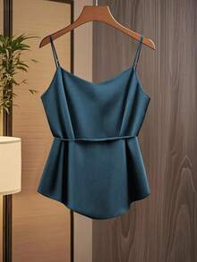 GlowEve 女士时尚休闲V领褶皱裹身蝴蝶结腰带A字吊带衫 - 藏蓝色 - 查看 2