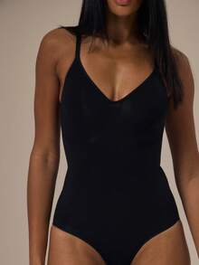 MUSERA ESSENTIALS Seamless Sculpting Strappy Ruched Bust High Leg Shapewear Bodysuit Lounge Autumn Winter Fall Cosy Everyday Sexy Snatched Essential Spring Summer Spring Summer Vacation Holiday - Black - View 2