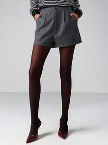 MISSGUIDED High Waisted Wide Leg Tailored Shorts With Button Detail And Side Pockets For Fall Winter Office Casual Wear - Dark Grey - View 4