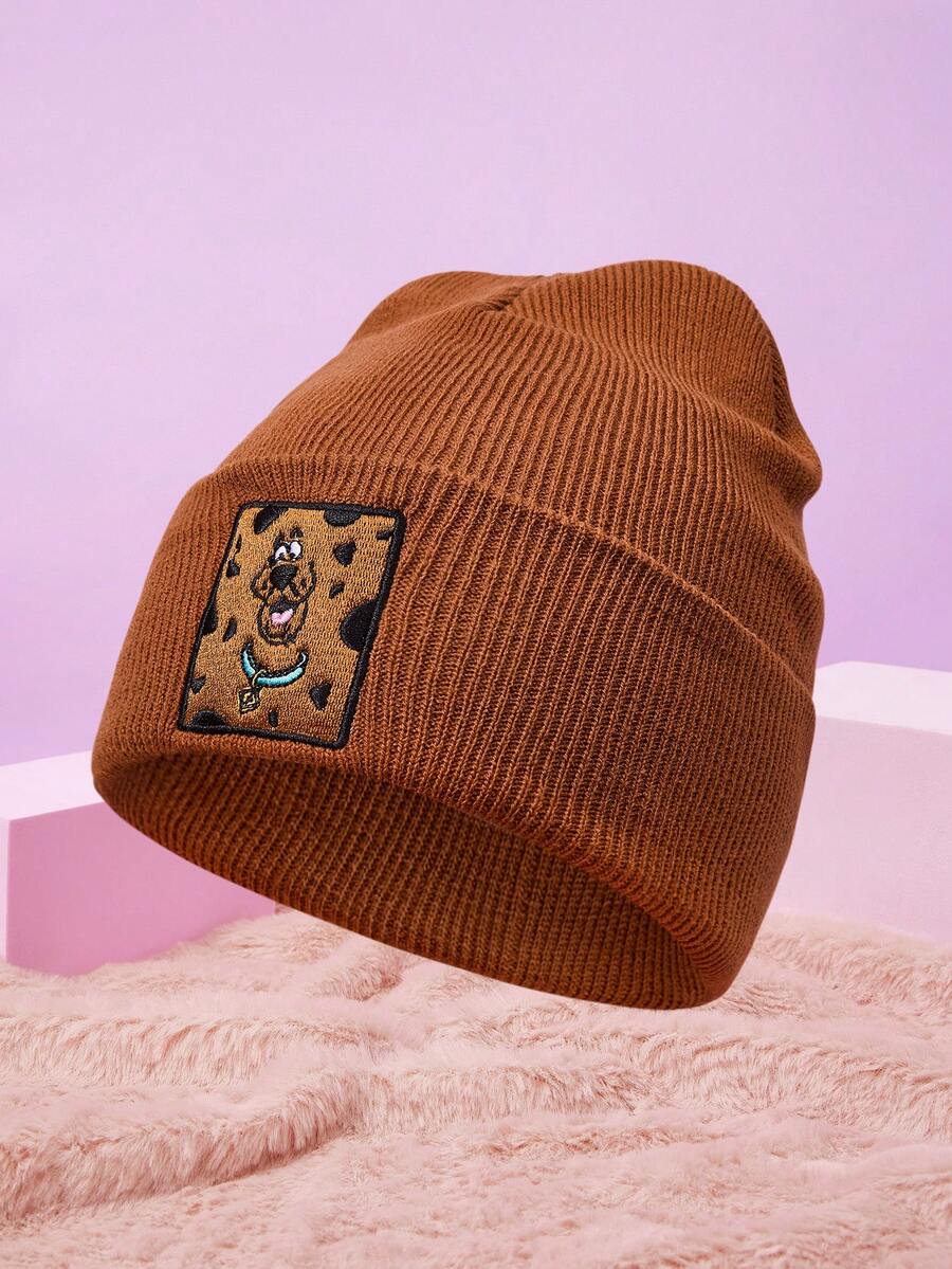 SCOOBY-DOO X SHEIN 字母和卡通人物图案白色针织帽