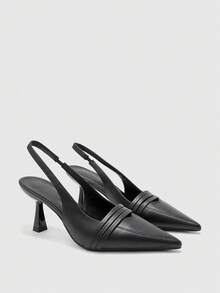 CUCCOO BIZCHIC 优雅女士露跟高跟鞋，多层绑带设计，尖头中跟鞋 - 黑色 - 查看 7